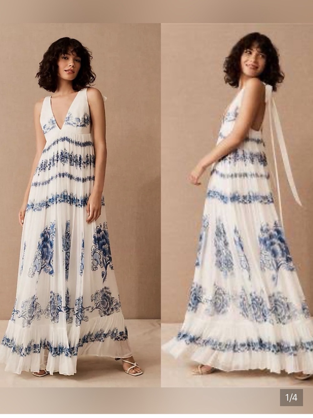 Sachin + Babi White Maxi Dress with Blue Floral Print
